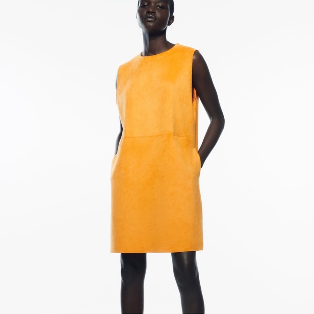 NWT ZARA FAUX SUEDE MINI DRESS ORANGE SIZE L